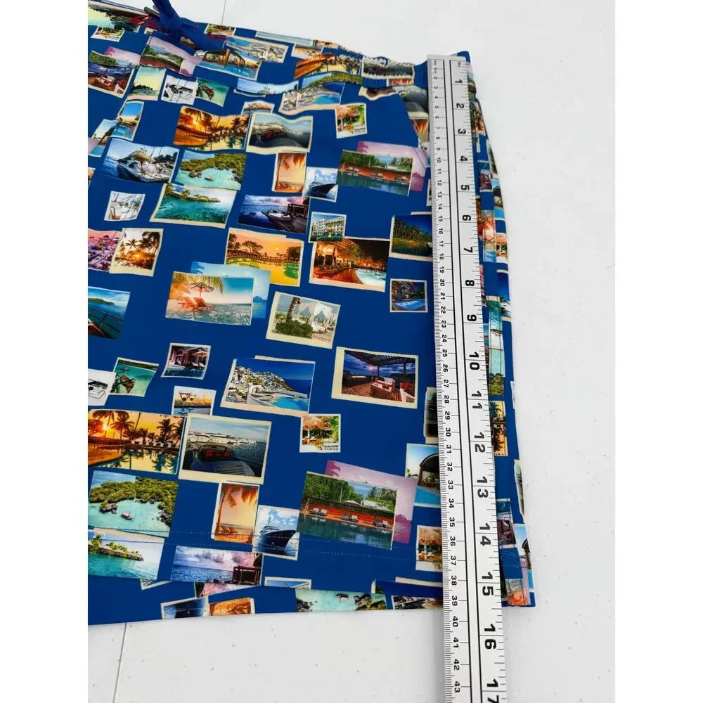 NWT Robert Graham Quick Dry Blue Postcards Swim Trunks Size XL